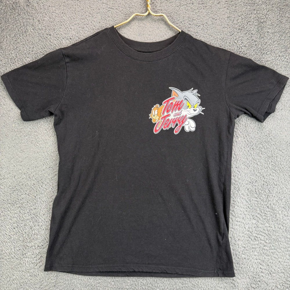 Tom and Jerry Mens Graphic T-Shirt Black Short Sleeve Cartoon Print Small